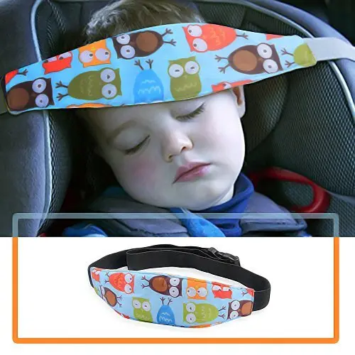 Adjustable head support band for car seat and stroller