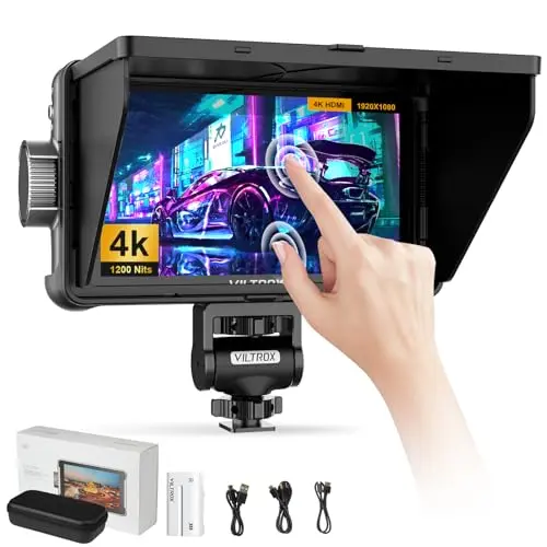Viltrox DC550 5.5-inch on-camera field monitor with hood attached