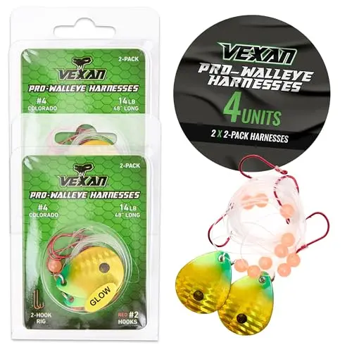 Vexan Glow Walleye Spinner Rig harness with UV beads