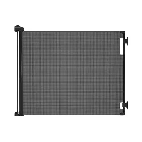 Hakuna Pets black retractable mesh dog gate installed in a doorway.