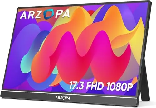 ARZOPA A1M 17.3-inch portable monitor in landscape and portrait orientation