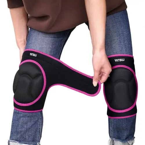 YKTSUJ black knee pads with pink edges, made of stretchy fabric