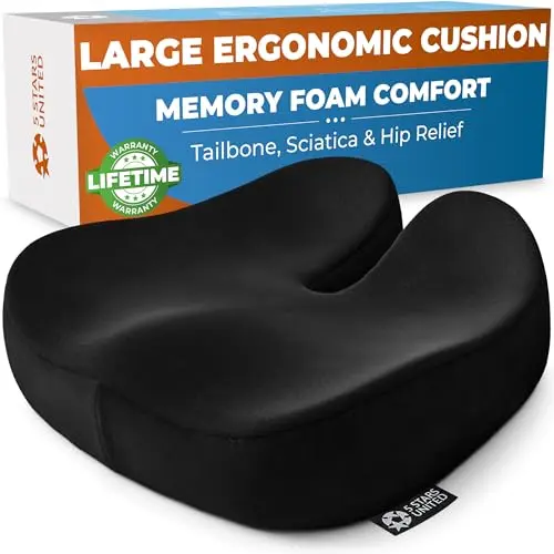 5 STARS UNITED large black memory foam seat cushion with suede cover