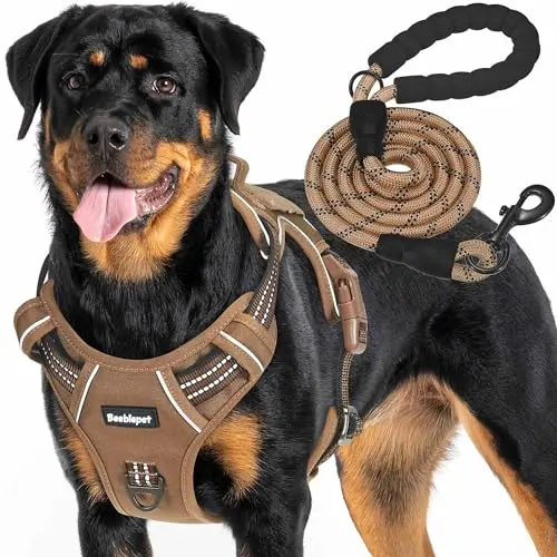 Beebiepet Heavy Duty Tactical Dog Harness in brown with leash