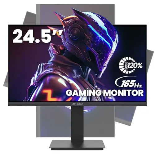 CRUA 24.5-inch FHD gaming monitor rotated to portrait mode with adjustable stand