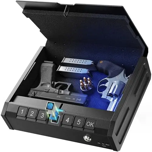 ONNAIS Iron PRO Biometric Gun Safe with interior light illuminated
