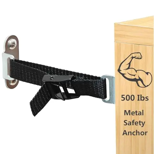 Set of two adjustable nylon strap furniture anchors with metal buckles