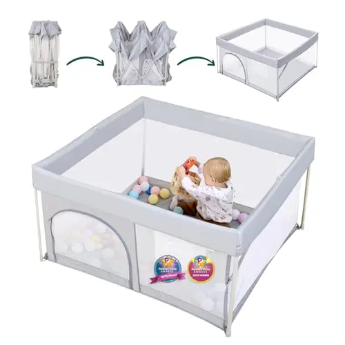 BABELIO grey foldable baby playpen with storage bag