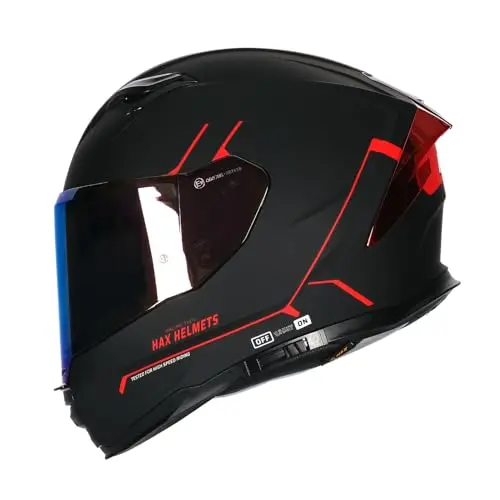 HAX Force aerodynamic full face motorcycle helmet in matte black and red