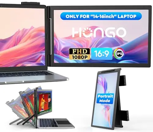 HONGO 14-inch portable laptop screen extender attached to a laptop