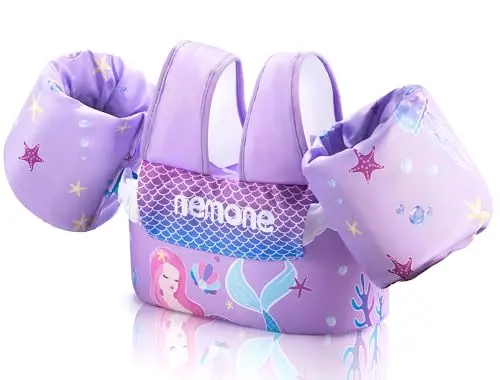 Nemone purple mermaid swim vest with detachable arm wings for kids