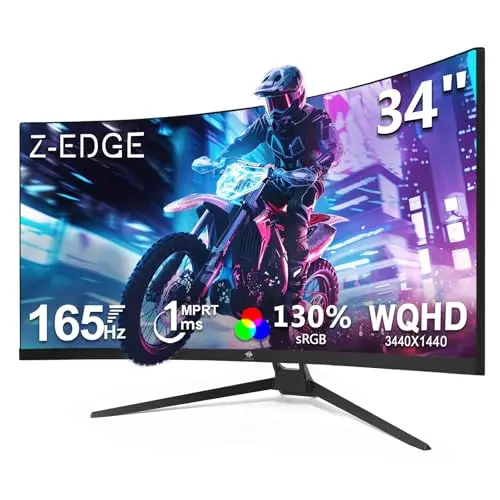 Z-Edge 34-inch curved gaming monitor with frameless bezel and 165Hz refresh