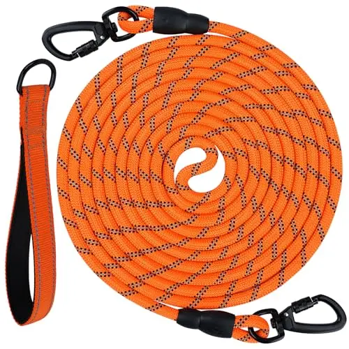 Joytale 30-foot orange reflective rope dog leash with removable handle