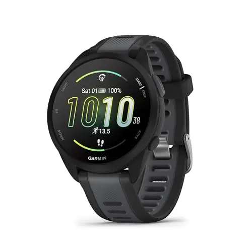 Garmin Forerunner 165 running smartwatch with colorful AMOLED display.