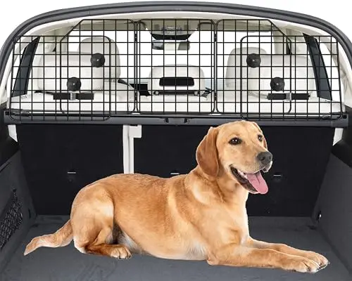 NOAMOO foldable wire mesh dog barrier secured in an SUV cargo area