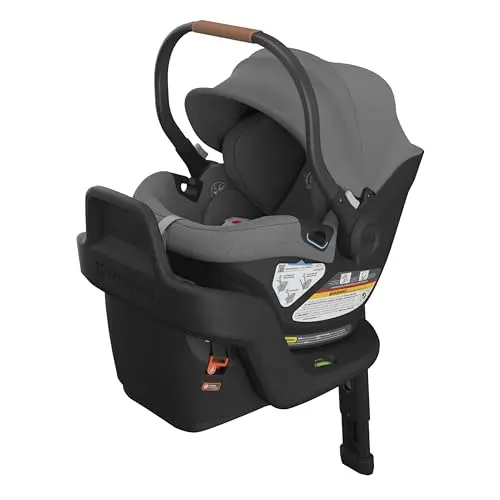 UPPAbaby Aria infant car seat showing its slim profile and extended UPF 25+ canopy.