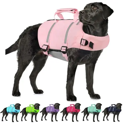 AOFITEE pink XXL dog life jacket with front zipper