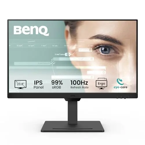 BenQ 24-inch FHD monitor with thin bezels in portrait mode for office work