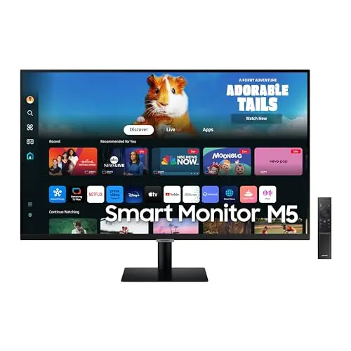 Samsung 27-inch black smart monitor in a modern room setting