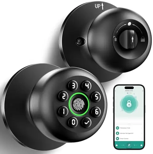 KLLOQUE fingerprint door knob with advanced keypad in matte black