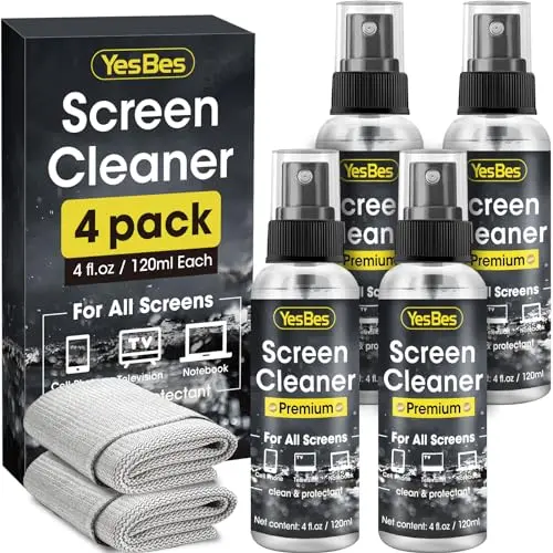 YesBes four-pack of small screen cleaner spray bottles with microfiber cloths