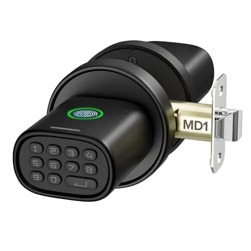 ThorBolt fingerprint door knob with keypad in black finish