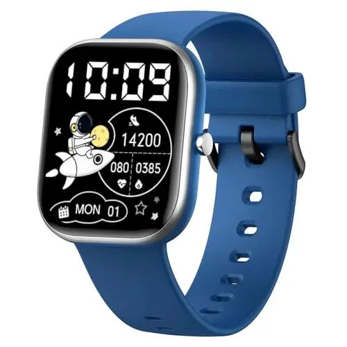 Nyonio H97 blue smartwatch with 1.5-inch touchscreen on wrist