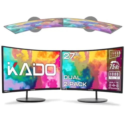 Kado 27-inch curved dual monitor setup with 75Hz refresh rate