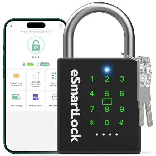 Dhiedas smart padlock with Bluetooth, RFID, and backup keys