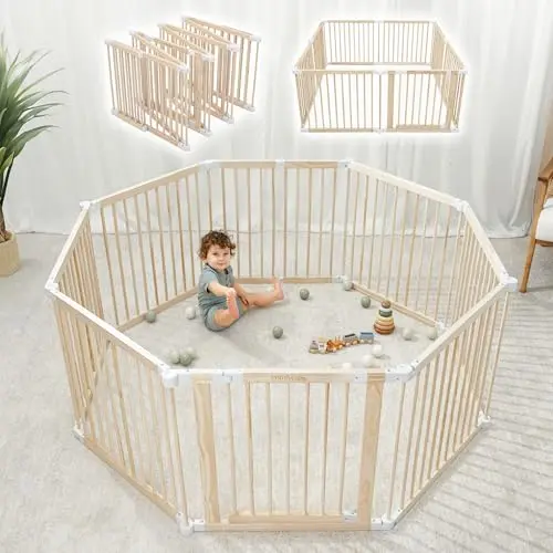COMFY CUBS light wood white pine wooden baby gate playpen