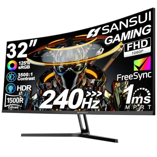 SANSUI 32-inch curved gaming monitor with metal stand
