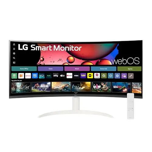 LG 34SR60QC-W 34-inch white curved smart monitor with webOS