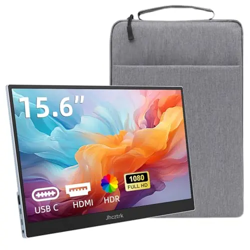 Jhcztrk portable monitor with integrated stand and carrying case