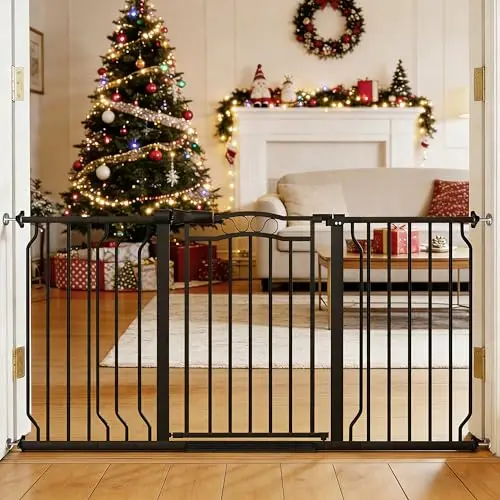 Mornyray decorative black wrought-iron style extra wide baby gate