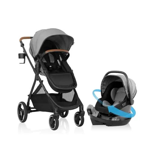 Evenflo Shyft Intuiti Travel System with rotating infant car seat in Fossil Gray
