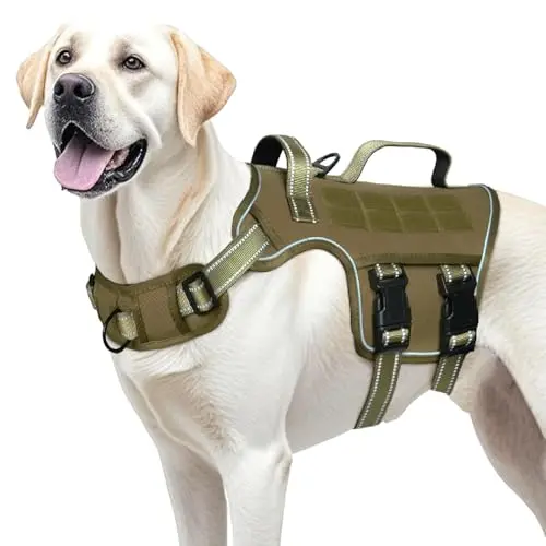 RunFido Tactical Dog Harness in khaki color for large dogs