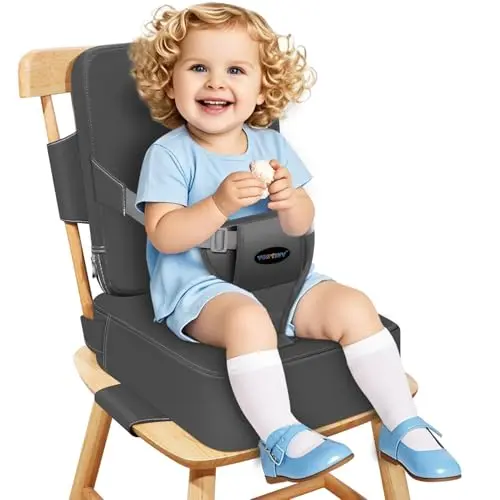 YONTINY dark grey toddler booster seat with separate backrest and cushion.