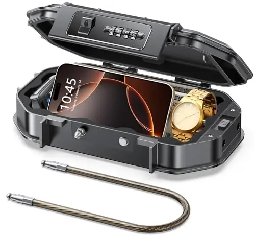 Vewaci black portable travel safe lock box with combination lock