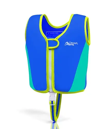 OMYAFL Toddler Swim Vest in blue with a full front zipper closure