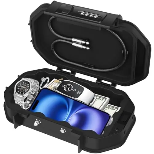 Diyife black waterproof portable safe with combination lock and removable steel cable