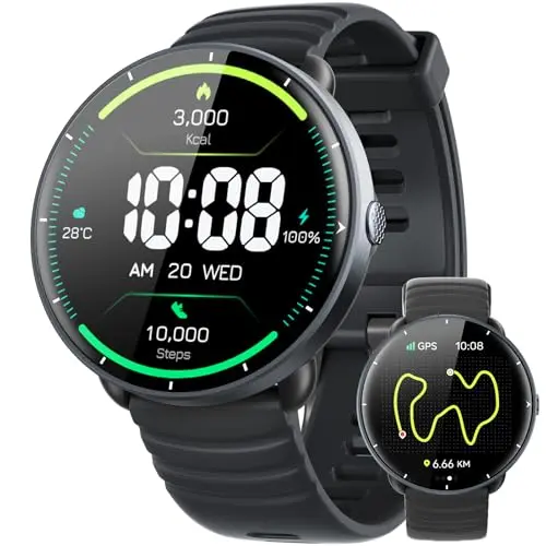 Parsonver smartwatch with round display, showing swim analytics on screen
