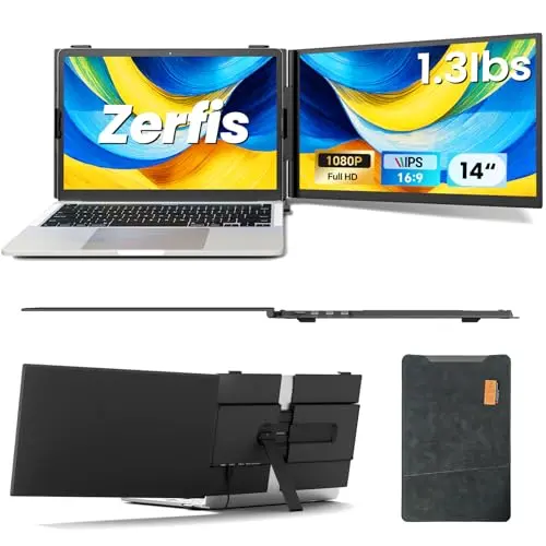 Zerfis ultra-thin 14-inch laptop screen extender attached to a MacBook Pro