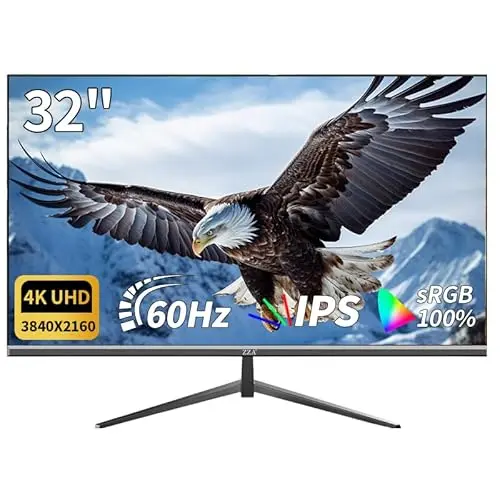 ZZA 32-inch 4K UHD monitor with thin bezels on a desk