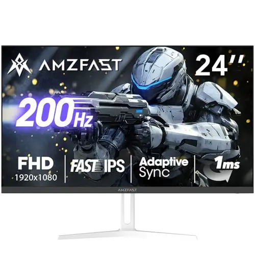 Amzfast 24-inch white gaming monitor with Fast IPS panel
