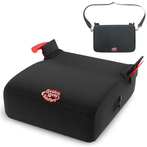 BubbleBum Teleport telescoping backless booster seat shown folded and unfolded