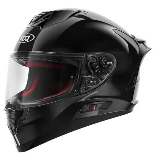 Fodsports FS90 glossy black full-face motorcycle helmet with integrated LED tail light