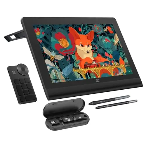 XPPen Artist Ultra 16 4K OLED touchscreen drawing tablet on a designer's desk