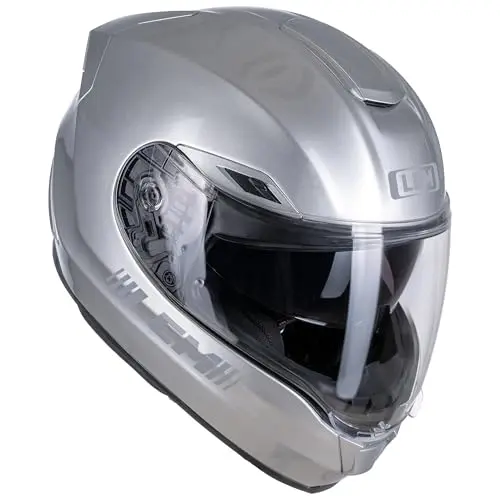 LEM full face motorcycle helmet in silver with advanced ventilation and anti-fog visor system
