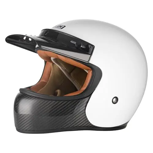 LEM vintage style carbon fiber motorcycle helmet in milky white