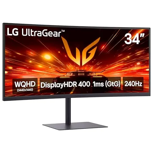 LG 34-inch ultrawide curved gaming monitor on a desk